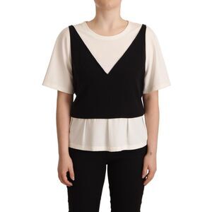 Boutique Moschino Black White Polyester Short Sleeves Top Women's Blouse